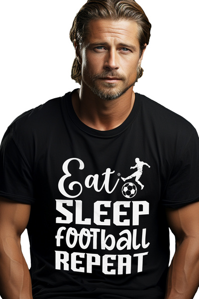 StoryGift Romania Tricou Barbati cu mesajul "Eat sleep, football, repeat" - m...