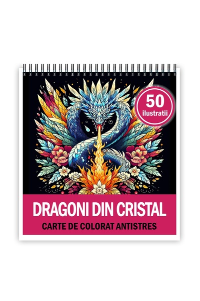 Legendary Gifts Carte de colorat pentru relaxare și antistres, 50 de ilustrații cu dragoni de cristal, format: 21x21cm