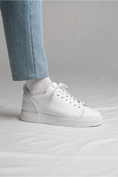 TETRİ Dina Model Genuine Leather Handmade Men's White Sneakers Shoes