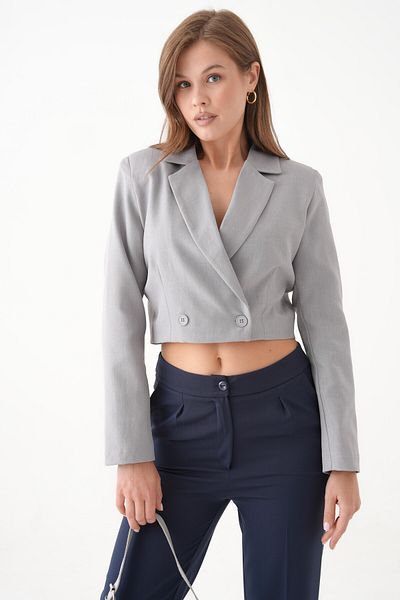 Saade Gray Double Breasted Crop Jacket