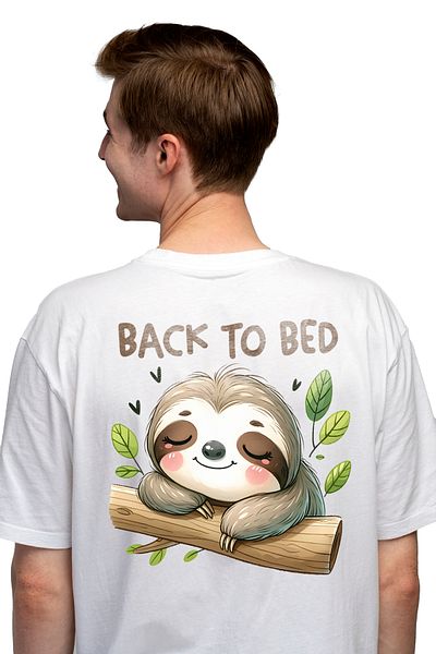 StoryGift Romania Men's T-shirt With Sloth/lazy Animal With The Message "back To Bed", Illustration, Funny, Laugh Stg