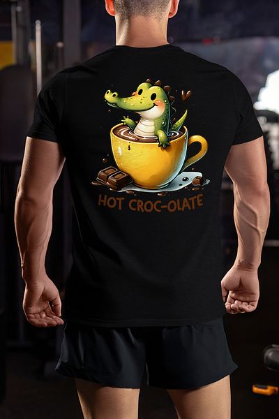 StoryGift Romania Men's T-shirt with a little crocodile bathing in a cup of hot chocolate with mSTG