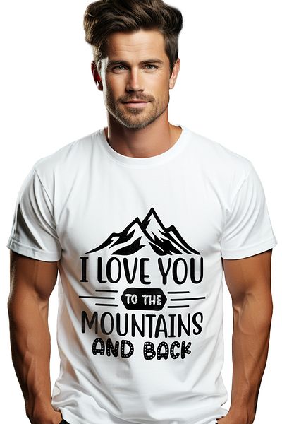 StoryGift Romania Tricou Barbati cu munti si declaratie de iubire "Te iubesc pana la munti si inapoi" cu imp STG
