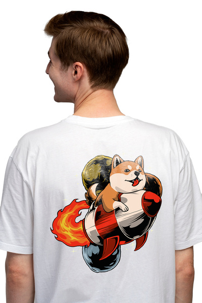 StoryGift Romania Tricou bărbătesc cu cățeluș, Shiba Inu, rachetă, foc, cu im...