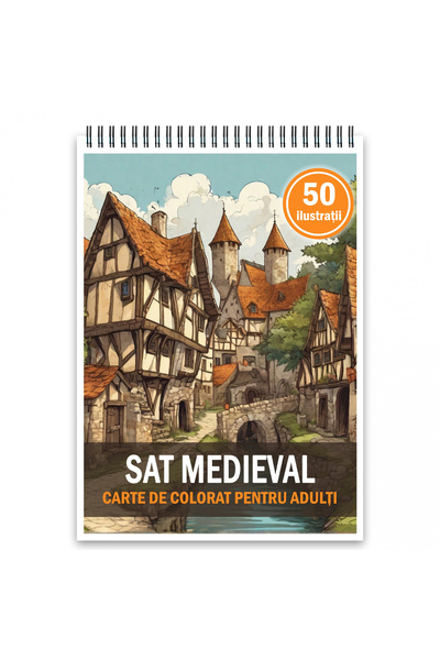 Legendary Gifts Carte de colorat, 50 de ilustrații, Sat medieval, 106 pagini, format A4