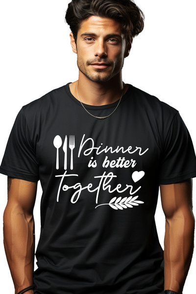 StoryGift Romania Tricou Barbati cu inima si tacamuri cu mesajul "Dinner is b...