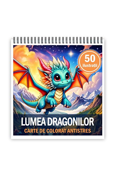 Legendary Gifts Carte de colorat pentru relaxare și antistres, 50 de ilustrații, Lumea dragonilor, Format: 21x21cm