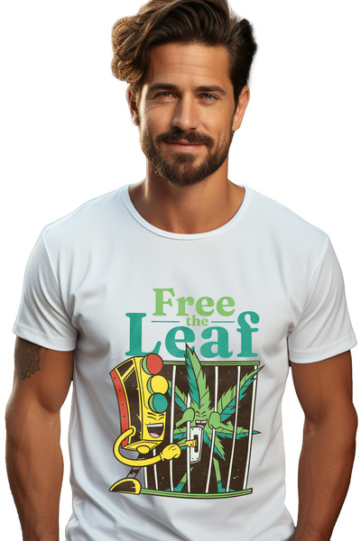 StoryGift Romania Men's T-shirt With Green Leaf In Prison, Text In English Free The Leaf, Funny, With Im Stg