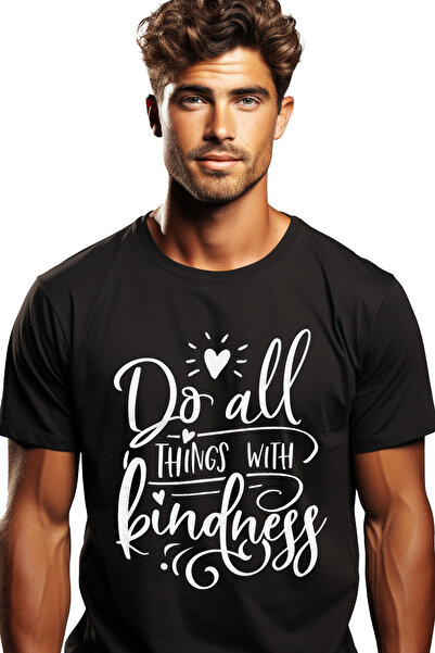 StoryGift Romania Tricou bărbătesc cu inimioare și textul „fă toate lucrurile cu bunătate” - Do All Things With Stg