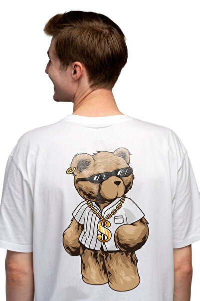 StoryGift Romania Tricou bărbătesc cu ursuleț de pluș, lanț, ochelari de soar...