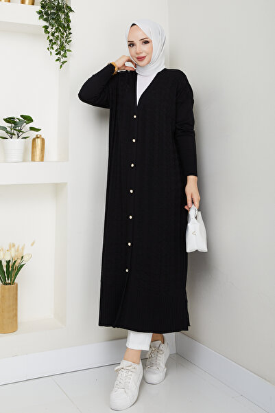 Pamuk Butik Kadın Kazayağı Desenli Merserize Triko Hırka