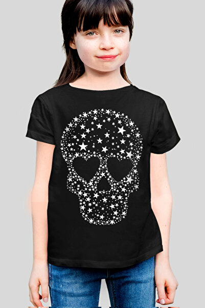 ROCKANDROLL Zvezdana lubanja crna majica kratkih rukava za devojčice T-shirt