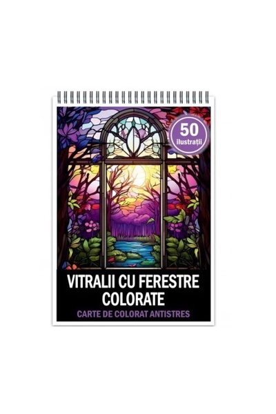 Legendary Gifts Carte de colorat antistres, 50 de ilustrații cu vitralii și ferestre colorate, Format: A4,