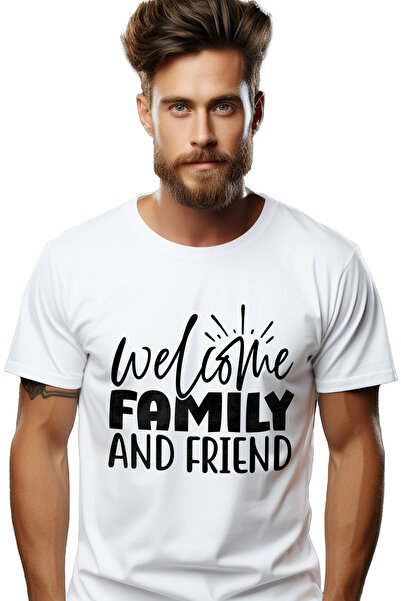 StoryGift Romania Tricou Barbati cu textul in engleza "Welcome, family and fr...