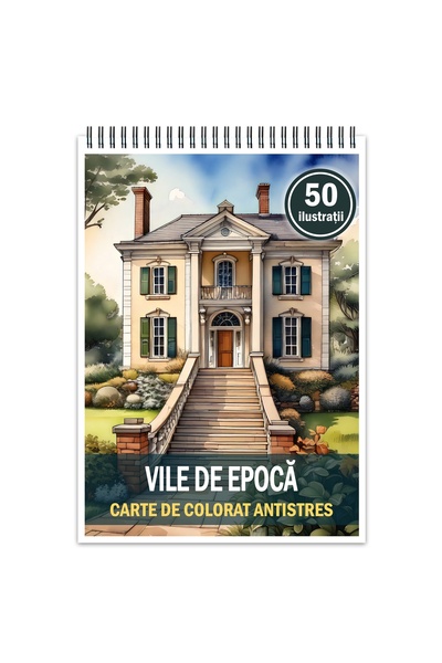 Legendary Gifts Carte de colorat antistres, 50 de ilustrații cu vile vintage, format A4