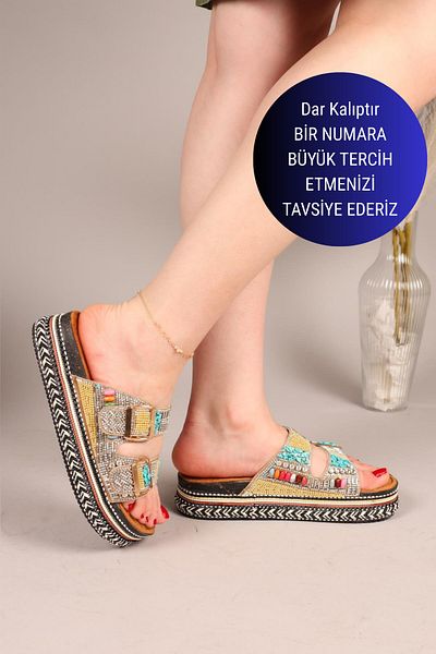 Birikon Papuci CONCHA cu accesorii din margele si piatra BEIGE