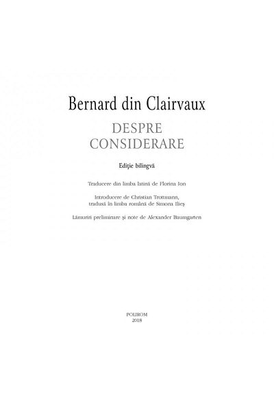 Polirom On Consideration, Bernard of Clairvaux