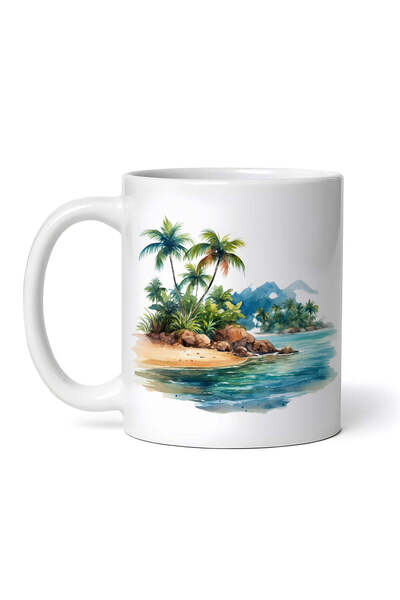 OEM Cană albă personalizată, Palmieri pe râu, INOVATIX®. 330ml