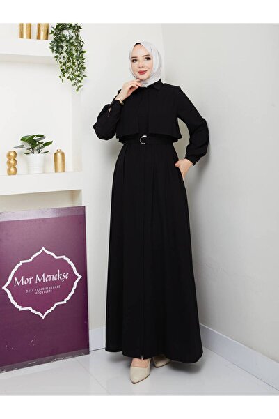 Mor Menekşe Pelerinli Ferace Medine İpeği kumaş