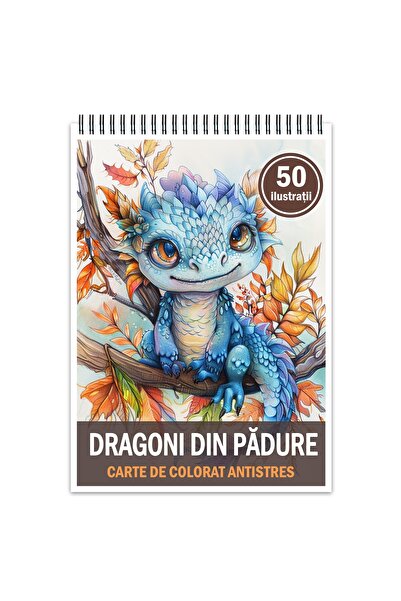 Legendary Gifts Carte de colorat antistres, 50 de ilustrații cu dragoni în pă...