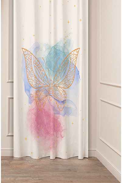 GREENDECOR Mandala Fluture Pastel cu model boem Design special Digital cu imprimeu (un singur aripă) Perdele de fundal crem bej