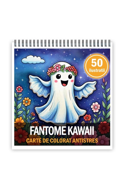Legendary Gifts Carte de colorat pentru relaxare și antistres, 50 de ilustrații Kawaii cu fantome, Format: 21x21cm