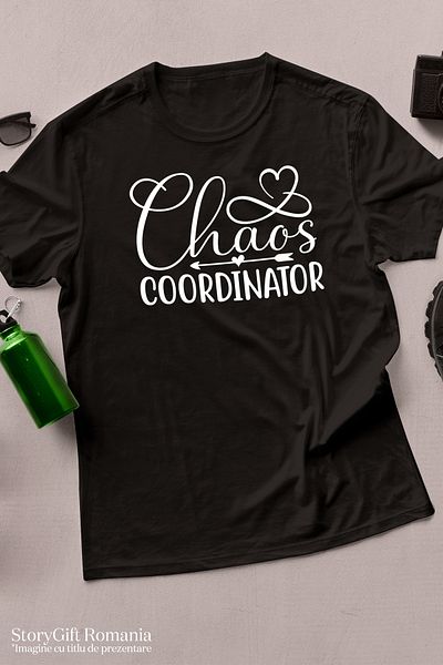StoryGift Romania Men's T-shirt for those who coordinate chaos with print on the front, 100% Cotton, Black, STG