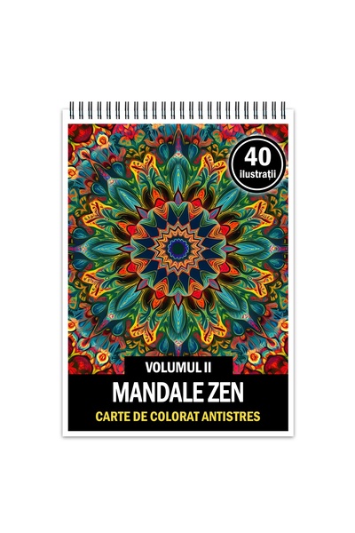 Legendary Gifts Carte de colorat antistres, 40 de ilustrații mandala zen - Volumul II, Format: A4,