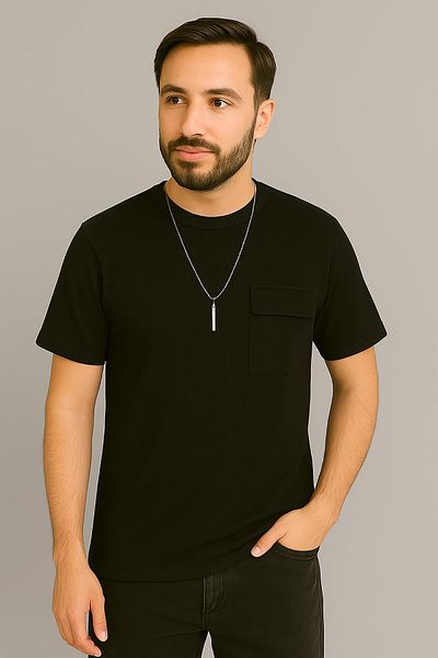 WAFRA Men's Tshirt Necklace-Pocket Seersucker Lycra Fabric (Slim Fit)