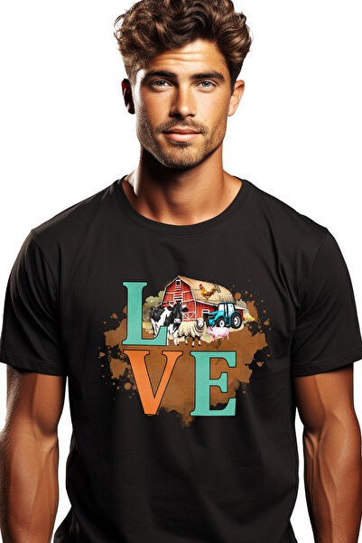 StoryGift Romania Tricou bărbătesc cu fermă și mesajul „dragoste”, animale, t...