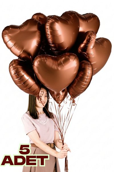 Baloncu Dede Caramel Heart Foil Balloon 5 Pieces Helium Compatible Balloon Lover and Special Day Balloon