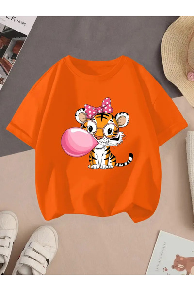 MORNİNG KİDS Tricou din bumbac pieptănat cu imprimeu leu cu panglică portocal...