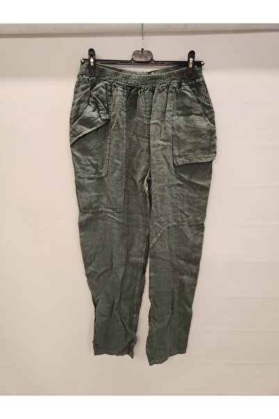 della moor Khaki Women's Italian Slim Fit Straight Linen Trousers Size 38 - 42