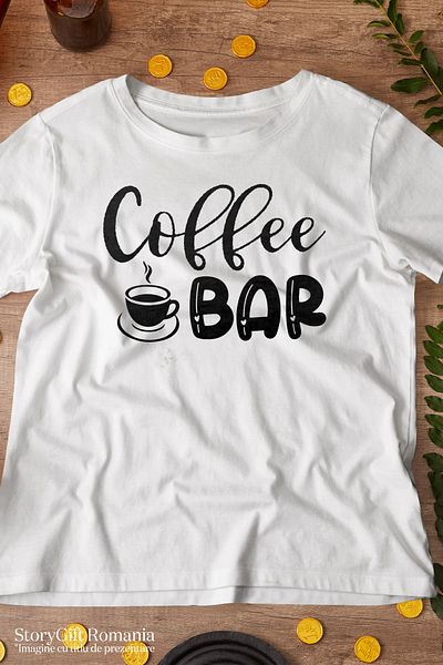 StoryGift Romania Men's T-Shirt For Those Who Frequent Cafes - Coffee With Print On The Front, 100% B Stg