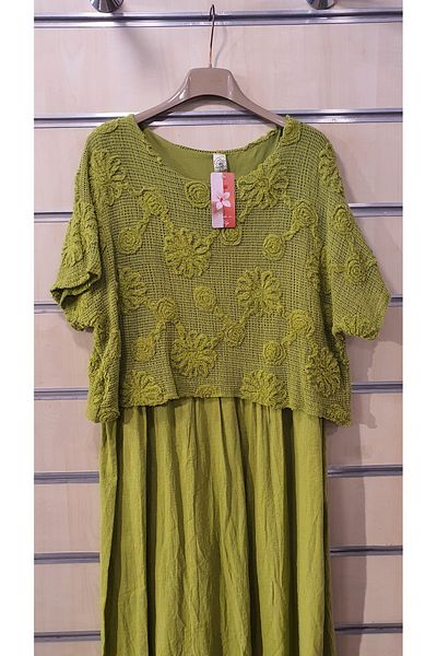 Park Moda Rochie italiană Rochie din bumbac cu detaliu din plasă cu flori