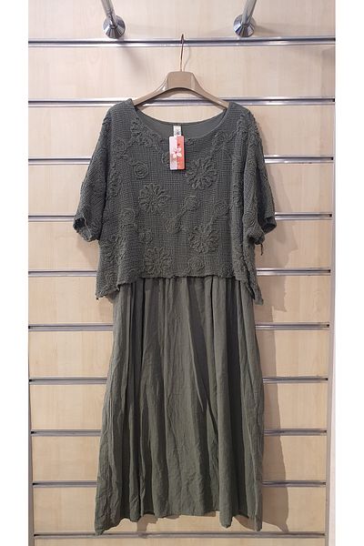 Park Moda Ιταλικό φόρεμα Διχτυωτό Λεπτομερές Βαμβακερό Φόρεμα με Μοτίφ Λουλούδι