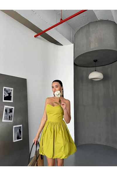 AlisaSu Rochie mini fără bretele cu fustă cu balon