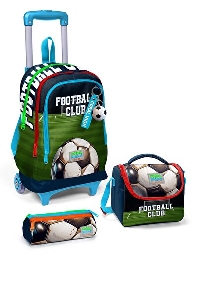 Coral High طقم حقائب مدرسية 3 قطع من 3 قطع منقوشة بكرة القدم أزرق كحلي للأطفا...