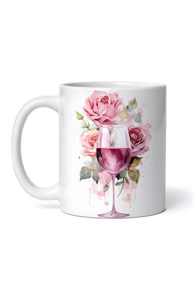 OEM Εξατομικευμένη λευκή κούπα, ποτήρι κόκκινου κρασιού και τρία τριαντάφυλλα...