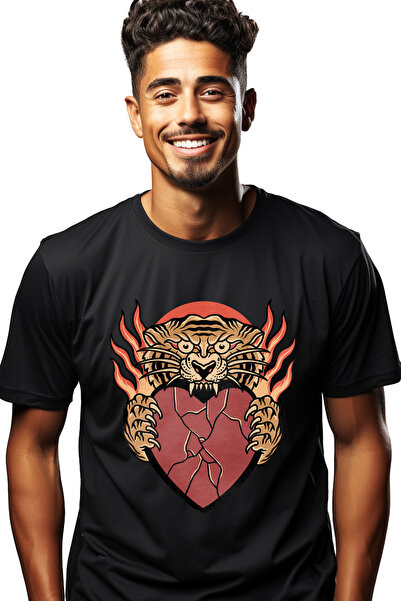 StoryGift Romania Tricou Barbati Cu Tigru, Inima, Flacari, Muscatura, Crapatu...