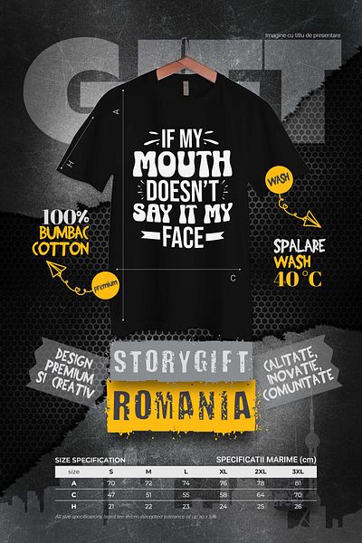 StoryGift Romania Tricou Barbati pentru cei care spun un lucru prin expresia fetei cu imprimeu pe Fata, 100% STG