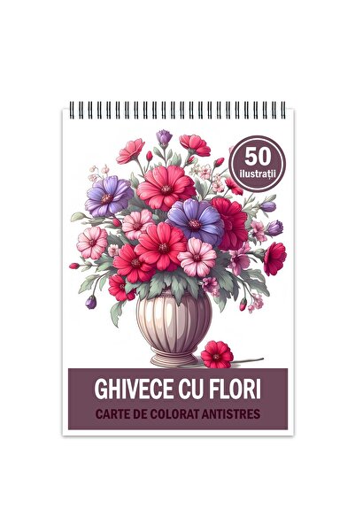 Legendary Gifts Carte de colorat antistres, 50 de ilustrații cu ghivece de flori, Format: A4