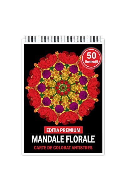 Legendary Gifts Carte de colorat antistres, 50 de ilustrații florale cu manda...