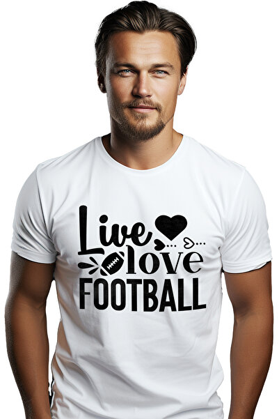 StoryGift Romania Tricou bărbătesc cu inimioare și textul „live, Love, Footba...