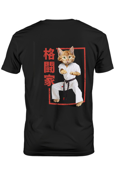StoryGift Romania Tricou bărbătesc cu pisică, karate, kung fu, centură neagră...