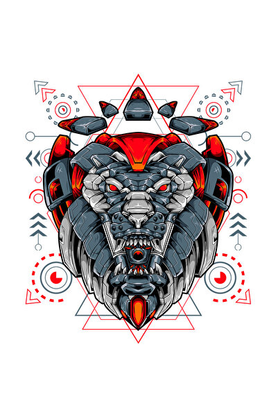 StoryGift Romania Sticker Adeziv 90CM Cu Cap De Leu, Robot, Geometric, Cyberpunk, SF, cu Margini Albe, PVC Viny