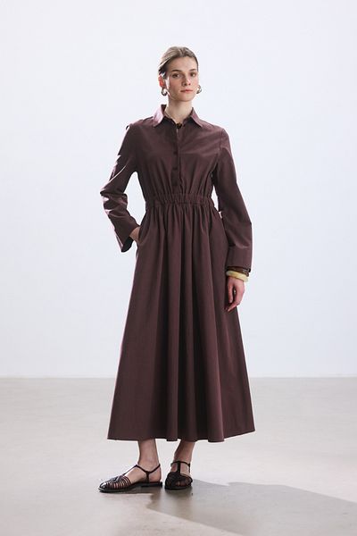 BE BLUE Dark Rose Dry Poplin Shirt Dress with Pocket Detail