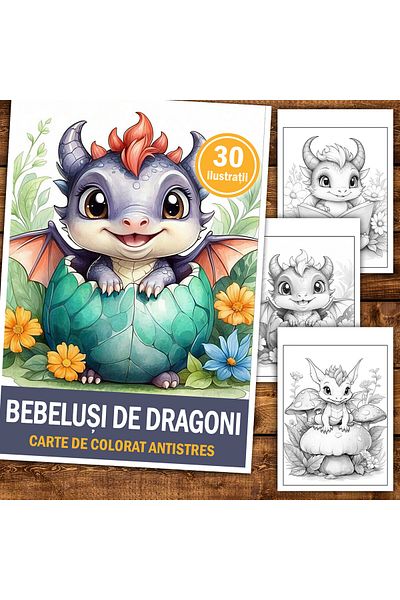 Legendary Gifts Anti-stress Coloring Book, 30 Baby Dragons Illustrations, 66 Pages, Format: A5