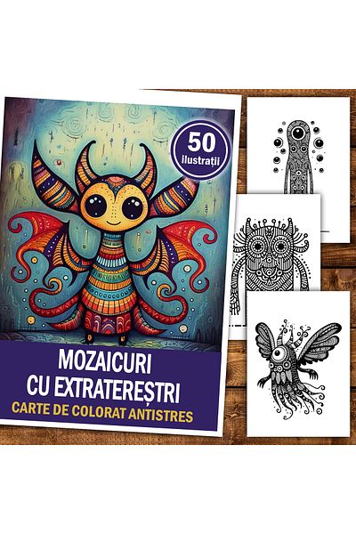 Legendary Gifts Anti-stress Coloring Book, 50 Illustrations Mosaics With Aliens, 106 Pages, Format: A5