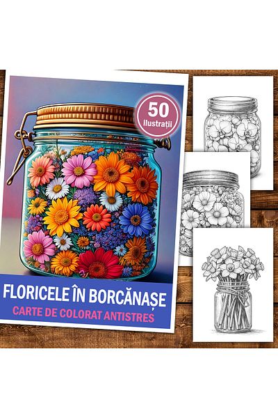 Legendary Gifts Anti-stress Coloring Book, 50 Illustrations Flowers In Jars, 106 Pages, Format: A5
